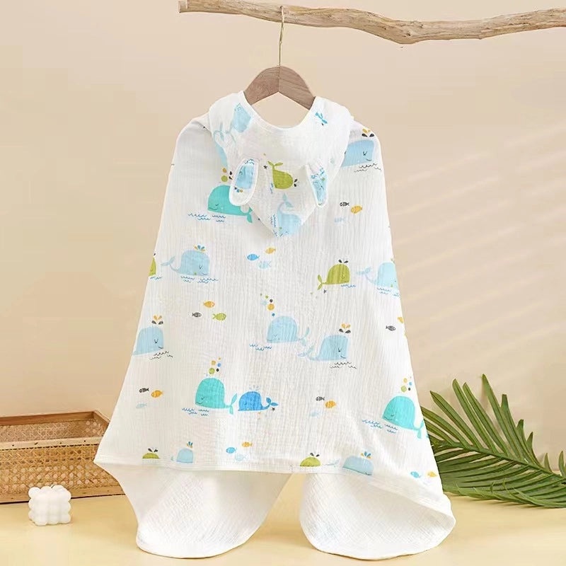Children's Cotton Hooded Bath Towel Poncho Soft Four-Layer Gauze Baby Wearable Cloak Marshmallow | Baby Bath & Swim Towels