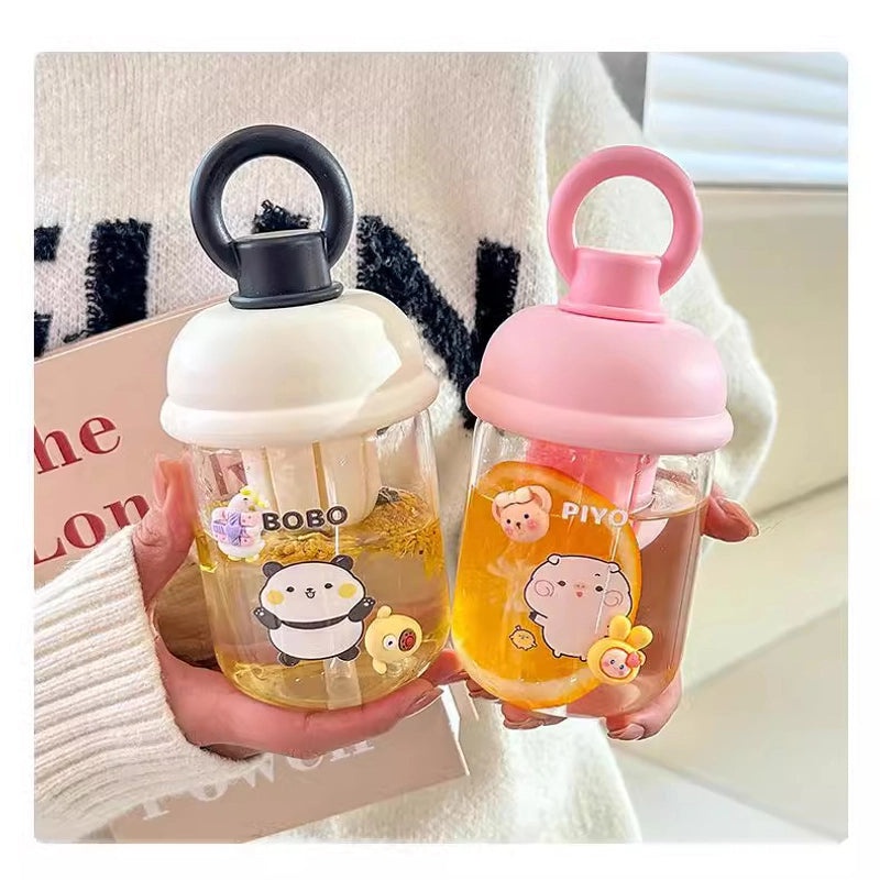 Cute Cartoon Moe Plastic Cup with Straw | Kids' Portable Water Bottle