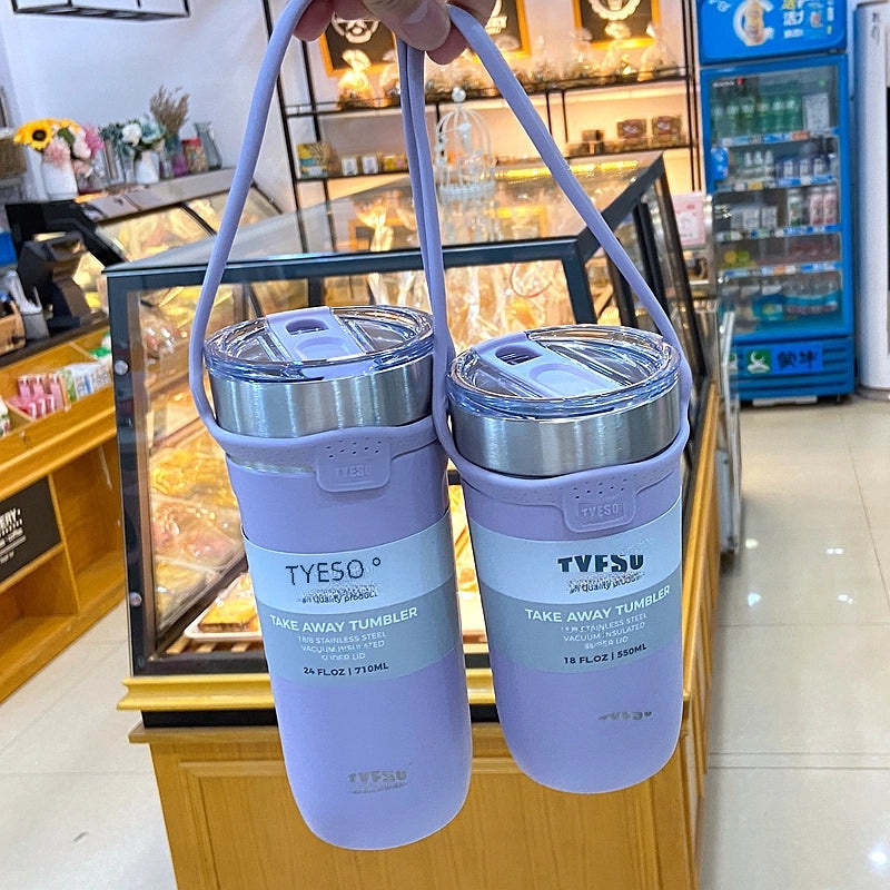 Portable Stainless Steel Vacuum Insulated Coffee Cup with Rope Handle for Outdoor, Car Use | Travel Mugs & Tumblers