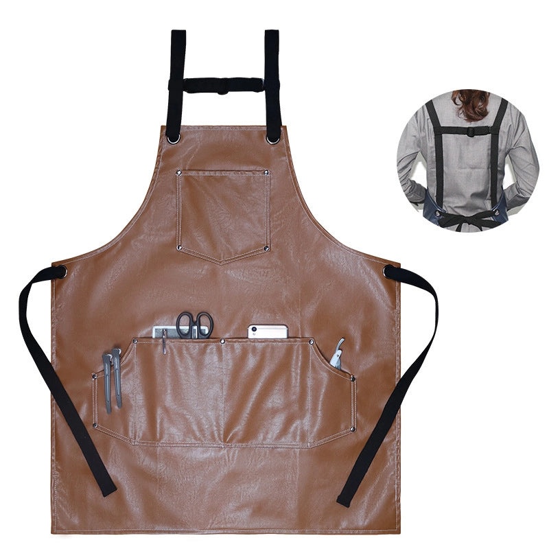Waterproof PU Leather Apron Soft Oil-Resistant Hair Dyeing Cooking Workwear Household Use|Kitchen & Work Aprons