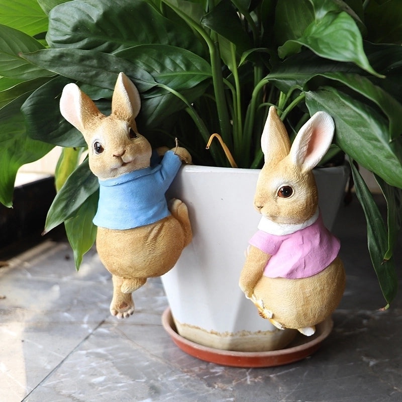Cute Rabbit Resin Figurines in Cartoon Style|Home Decor & Collectibles