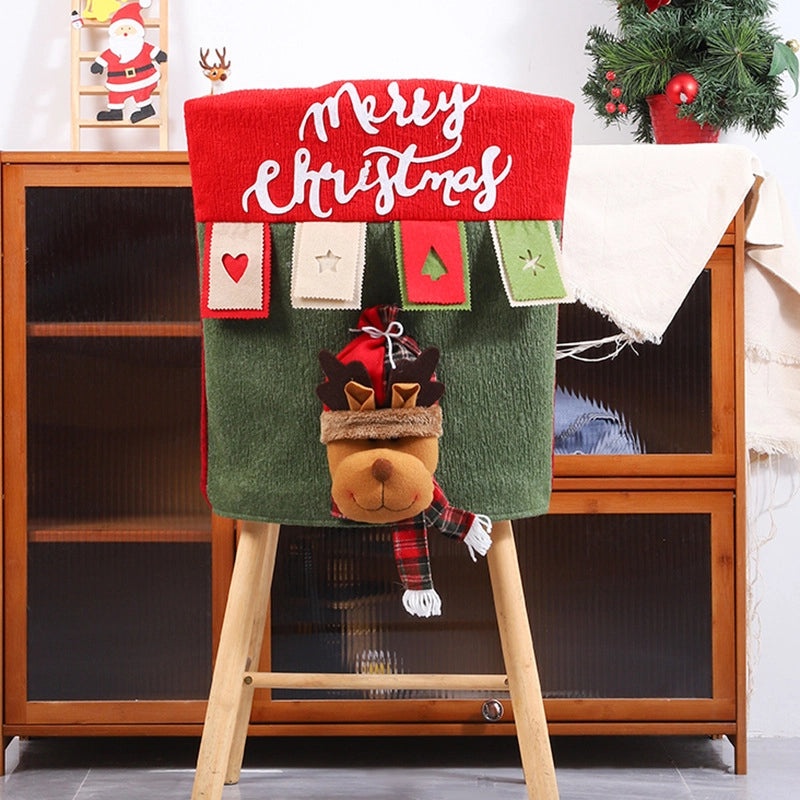 Festive Cartoon Christmas Chair Cover with Pastoral Letters Polyester Holiday Decor|Home Decor & Chair Covers