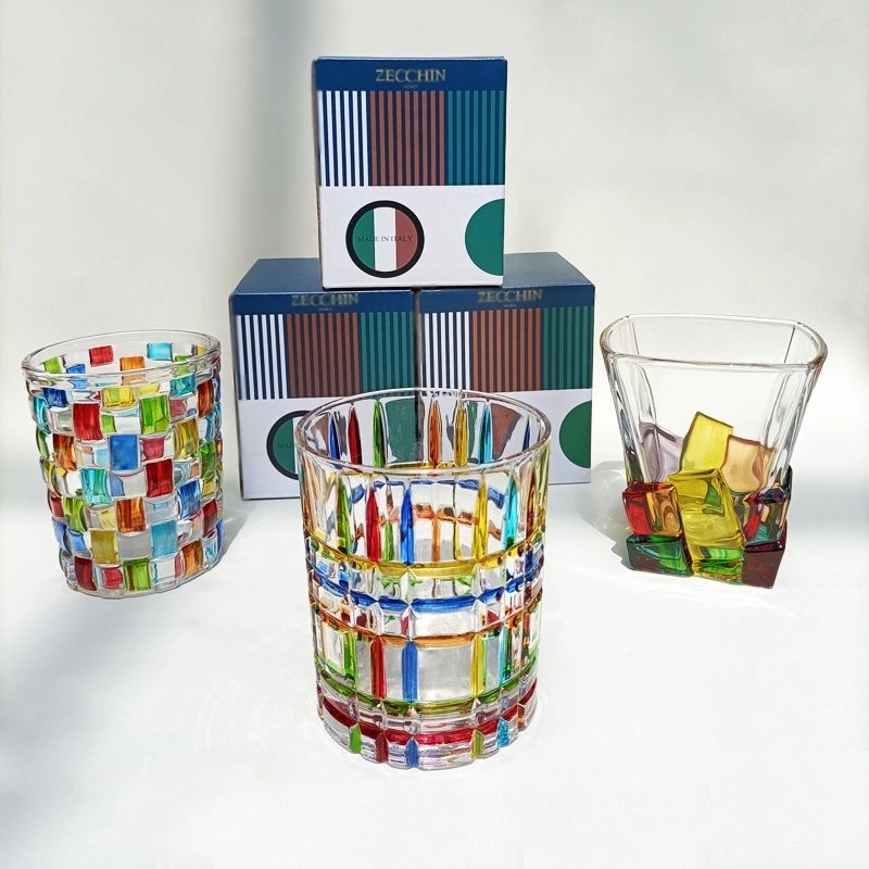 Italian Designer Hand-Painted Line Woven Crystal Whisky and Wine Glasses|Home & Kitchen Glassware