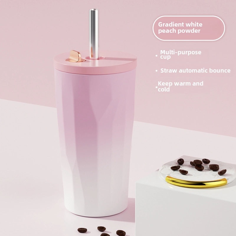 Trendy Portable Insulated Coffee Cup with Suction Straw, Perfect Gift for Cold Coffee Lovers|Drinkware & Accessories