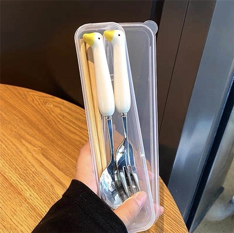 Adorable Cartoon Frog and Crocodile 430 Stainless Steel Ceramic Tableware Set | Kitchen & Dining