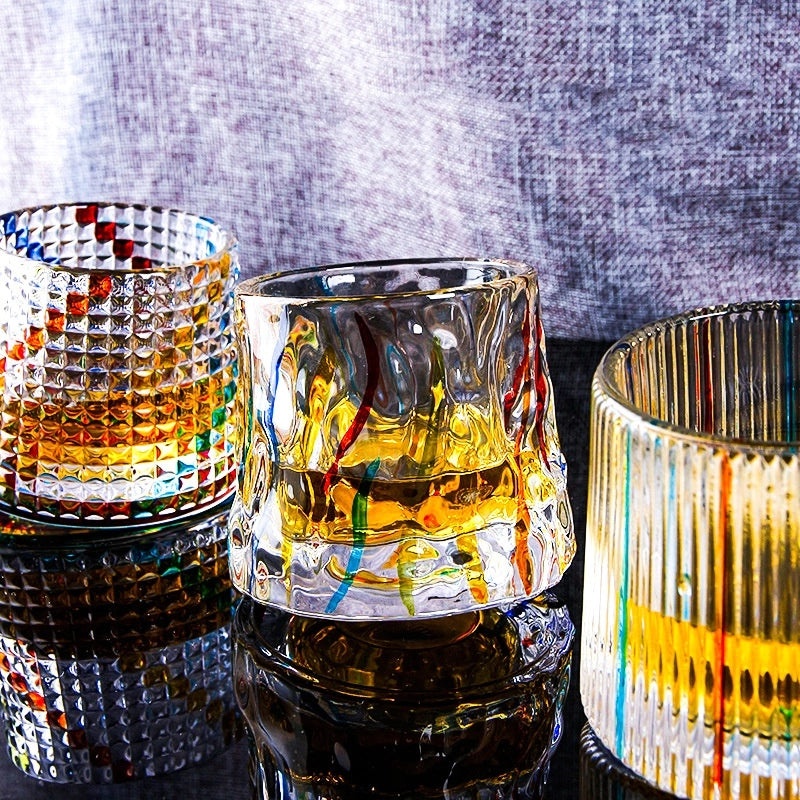 Elegant Striped Lattice Glass Wine Glass Set | Glassware & Drinkware