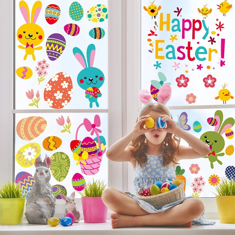 Cartoon Easter Egg Window Stickers Electrostatic Decorative Gel Clings for Festival Decoration|Home Decor & Seasonal Accessories