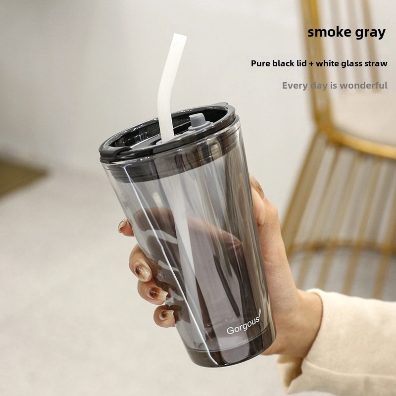 Northern Lights Glass Straw Cup Portable Household Student Drinkware Trendy Couple Small High-Value Cup|Kitchen & Dining
