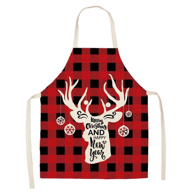 Christmas Santa Claus Stripe Snowflake Linen Apron Holiday Kitchen Accessory|Kitchen & Dining