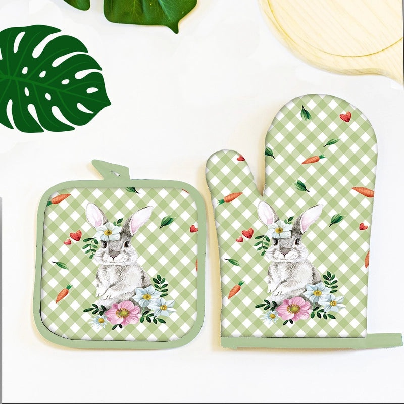 Cartoon Style Minimalist Polyester Apron with Heat Resistant Gloves|Kitchen Accessories