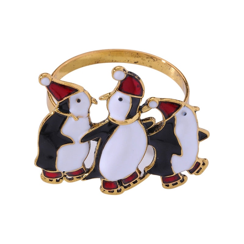 Festive Penguin Santa Claus Napkin Ring Alloy Christmas Table Decor | Tableware & Napkin Rings