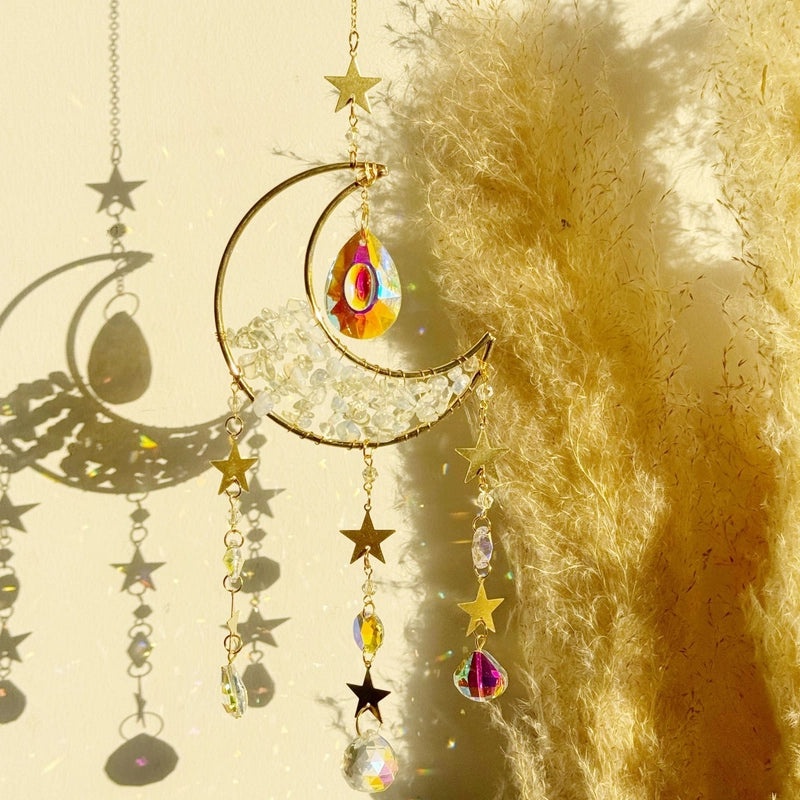 Elegant Pastoral Moon Pendant with Artificial Crystals | Jewelry & Accessories