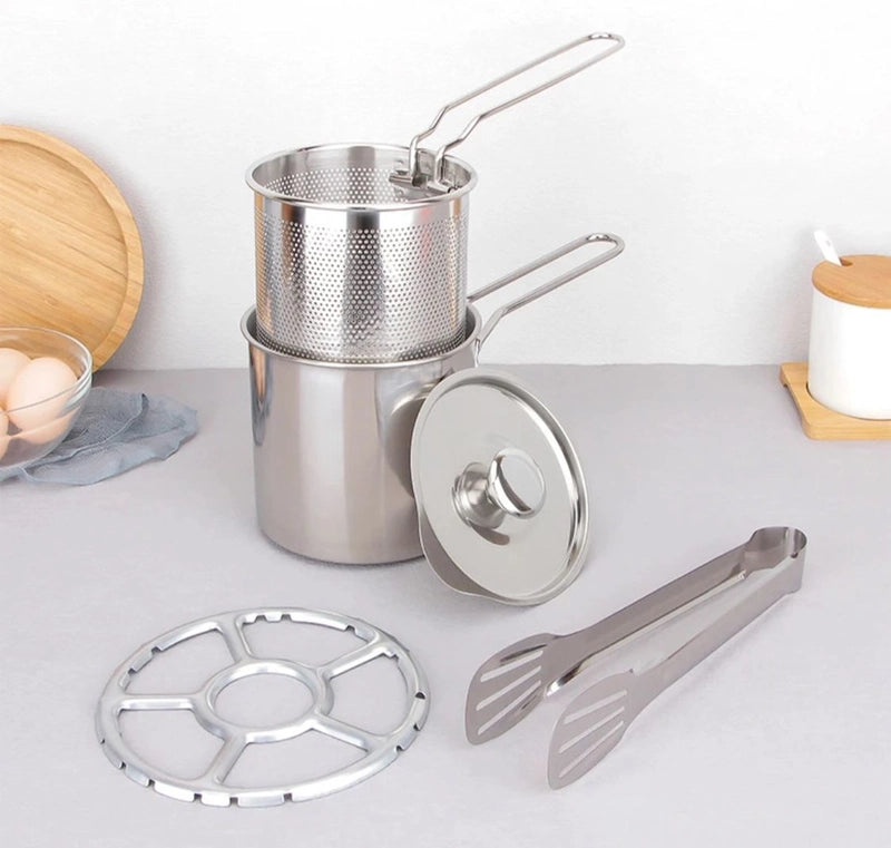 Japanese Style Mini Deep Fryer 304 Stainless Steel Gas Pot with Strainer Oil-saving Tempura Cooker | Kitchen Appliances