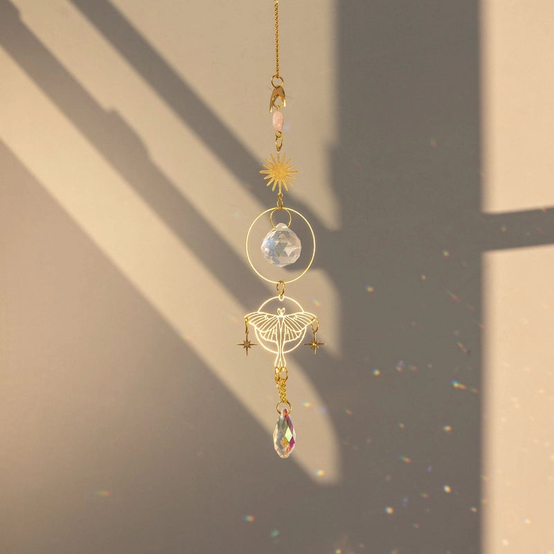 Minimalist Star Butterfly Copper Crystal Suncatcher Wind Chime Wall Hanging Decor|Home Decor