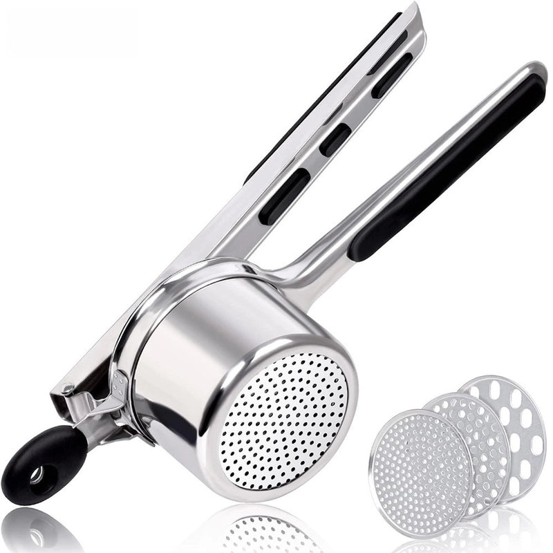 Silver Thickened Stainless Steel Potato Masher & Kitchen Fruit Juicer Press