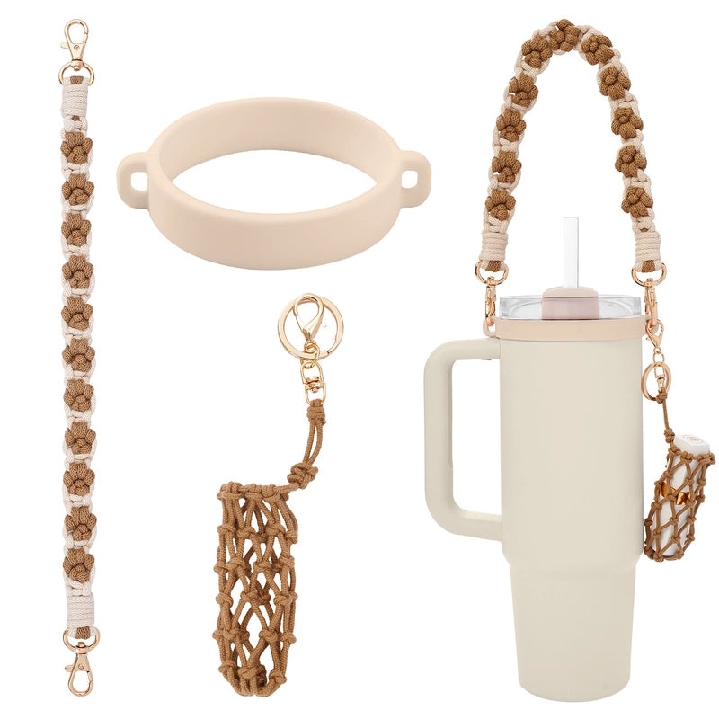 Floral Cotton Rope Silicone Cup Sleeves for Casual Use|Drinkware Accessories