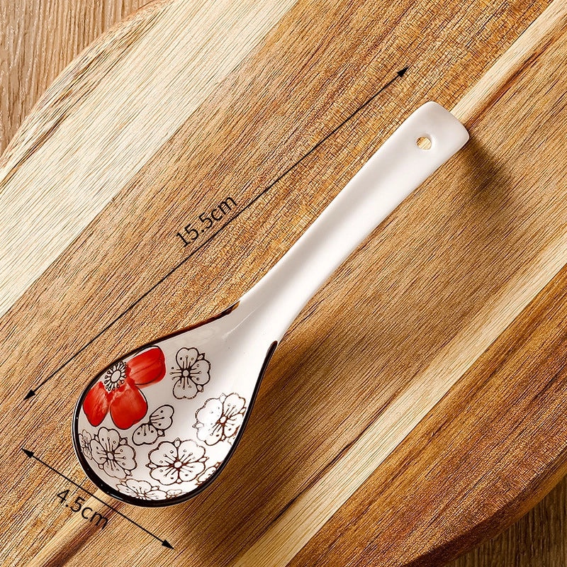 Unisex Ceramic Soup Spoon Kitchen Dining Utensil Blue White Cartoon Pattern