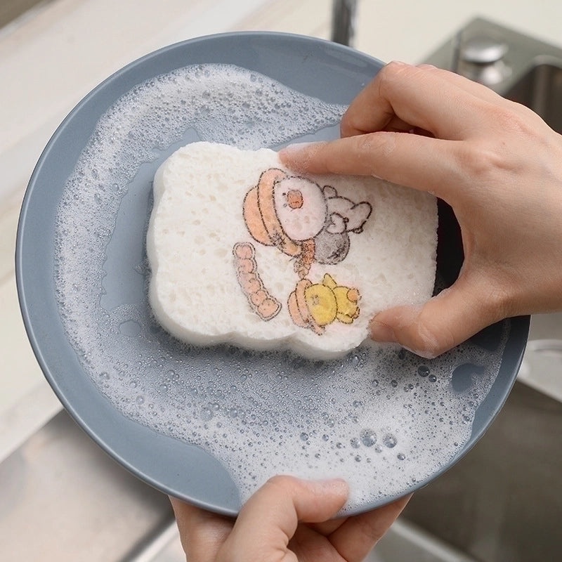 Adorable Cartoon Wooden Fiber Sponge Dishcloth Single Piece|Kitchen Cleaning Supplies