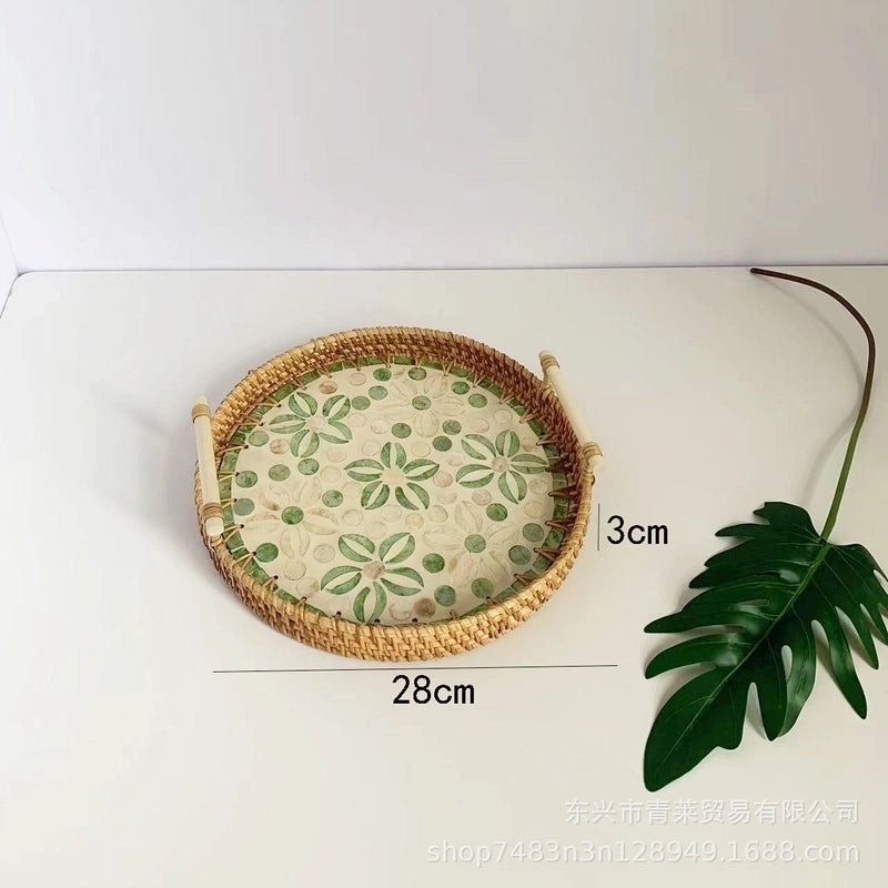 Handwoven Floral Rattan Shell Storage Basket for Casual Home Décor|Home Storage & Organization