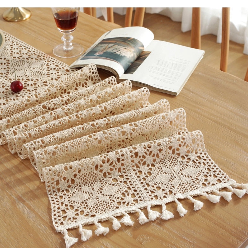 Retro Floral Crochet Tassel Table Flag for Tea Table Decoration | Home Decor & Table Linens
