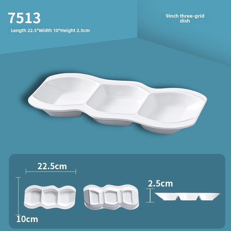 White Melamine Round Three-Compartment Sauce Dish Imitation Porcelain for Restaurant Hot Pot Serving|Kitchen & Dining Accessories