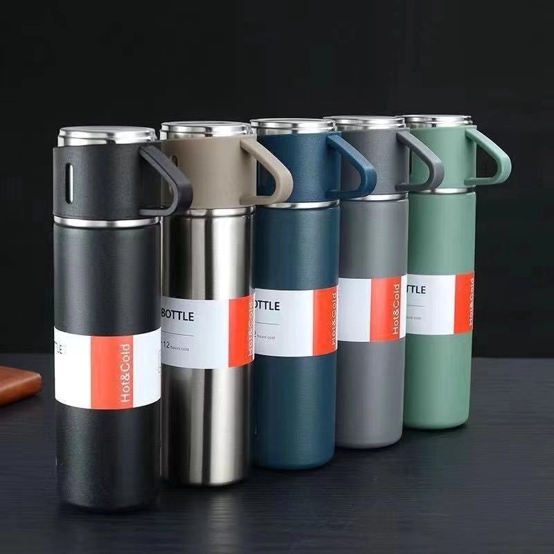 Stainless Steel Thermos Cup Set with 3 Lids in Gift Box | Business Gifts