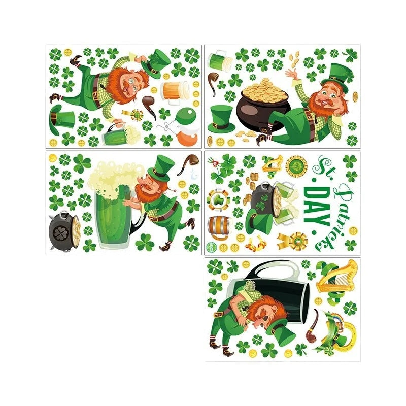 St. Patrick's Day Cartoon Shamrock PVC Window Decals for Wall Decoration|Home Decor