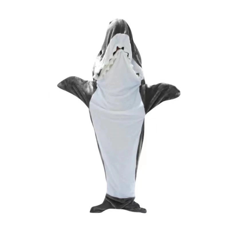 Shark Furry Hoodie Sleeping Bag Warm Flannel Thick Nightgown Loose Jumpsuit Lazy Blanket | Home & Living