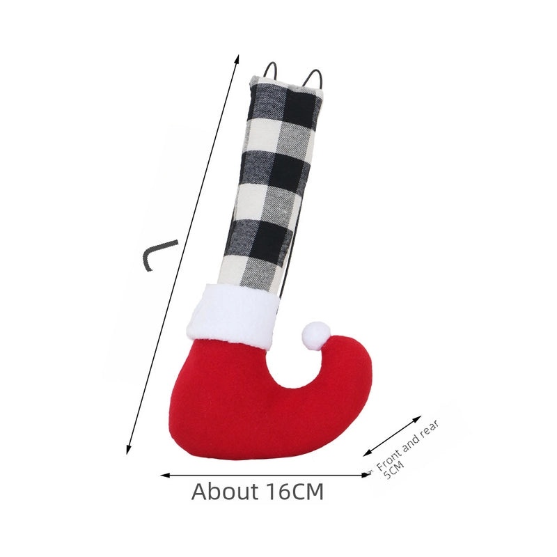 Black White Checkered Elf Leg Christmas Tree Decoration Xmas Socks Festive Home Decor|Holiday Decorations