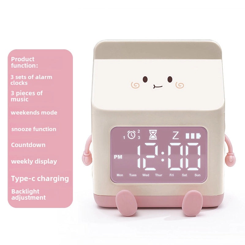 Cute Milk Carton Mini Electronic Alarm Clock for Kids|Children's Bedroom Clocks