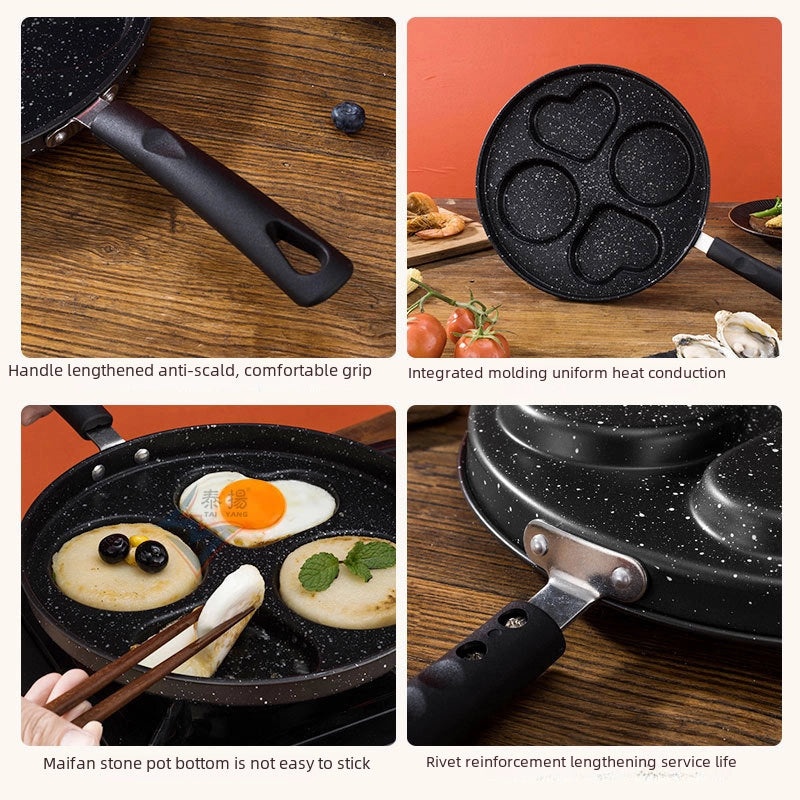 Maifan Stone Non-stick Breakfast Pan with 4 Holes Multi-functional Fried Egg & Burger Mold Flat Bottom | Kitchen Cookware