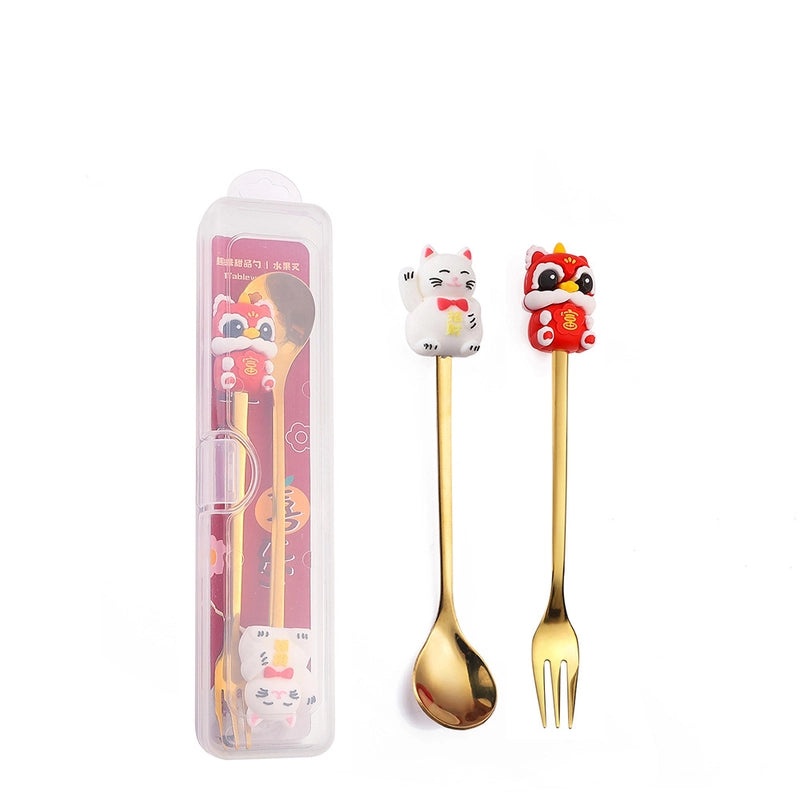 Festive Animal Santa Claus Stainless Steel Cutlery Set 2 Pieces|Kitchen & Dining Tableware