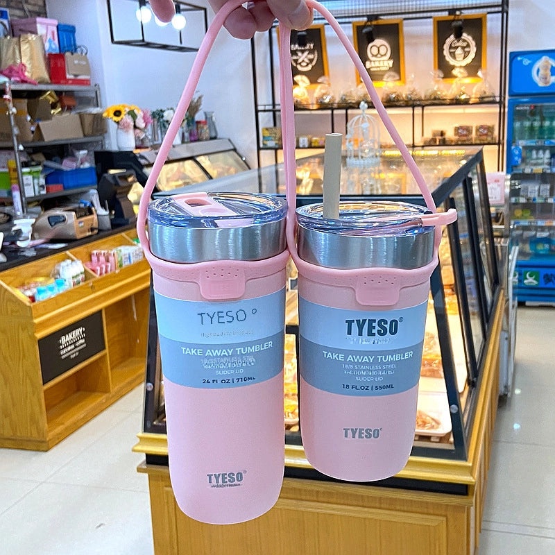 Portable Stainless Steel Vacuum Insulated Coffee Cup with Rope Handle for Outdoor, Car Use | Travel Mugs & Tumblers