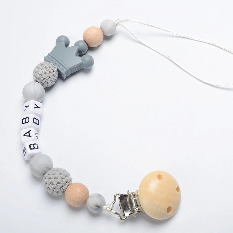Adorable Wooden Letter Pacifier Clip with Silicone Beads | Baby Accessories