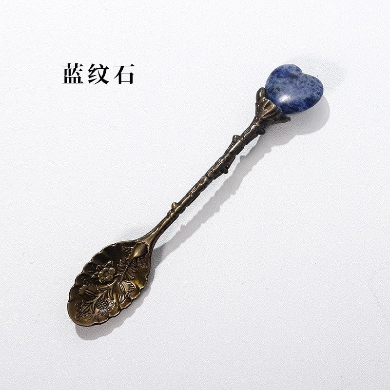 Natural Amethyst Flower Copper Spoon with Long Handle | Home Decor & Kitchen Accessories