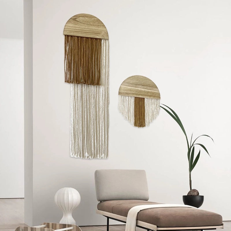 Bohemian Cotton Tassel Wall Hanging Handmade Nordic Tapestry Semicircle Solid Wood Decoration|Home Decor