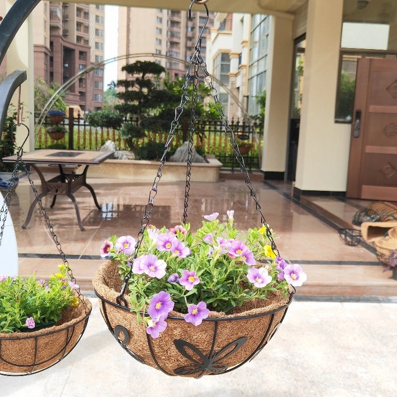 Round Iron Coconut Palm Hanging Flower Pot Basket | Gardening & Outdoor Planters