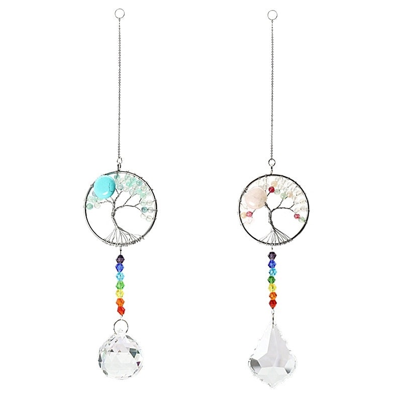 Sparkling Tree of Life Crystal Suncatcher and Wind Chime Decorative Wall Art|Home Decor and Garden Ornaments