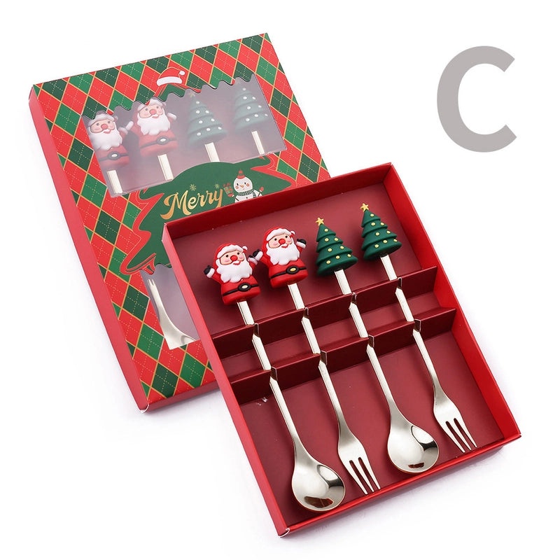 Christmas Holiday Stainless Steel Tableware with Cute Santa Tree Star Design PVC Handle | Kitchen & Dining