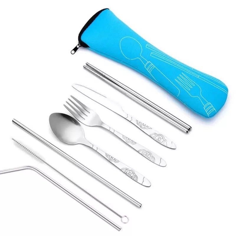 Portable Stainless Steel Western Steak Knife Fork Spoon Set with Creative Cloth Bag | Kitchen & Dining Cutlery Sets