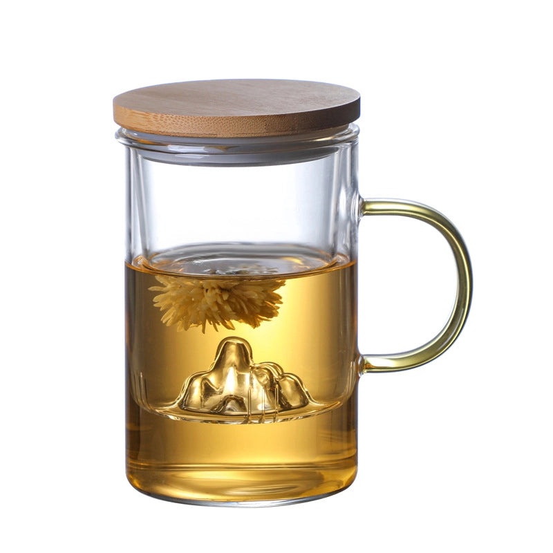 Water Separation Bubble Tea Glass Cup with Wooden Lid and Filter for Office and Tea Ceremony|Drinkware & Tea Accessories