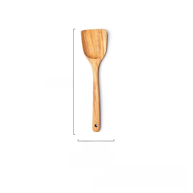 7-piece Teak Wood Kitchen Utensil Set Including Spatula, Soup Spoon & Colander | Kitchenware & Cooking Tools