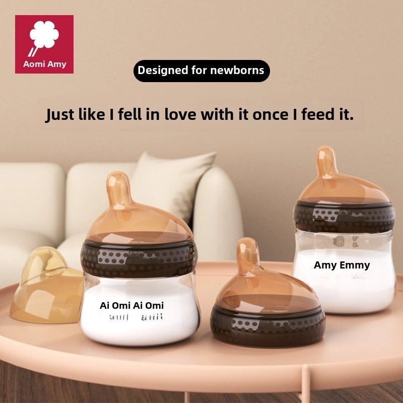 Amy Amy Newborn Glass Baby Feeding Bottle High Temp Resistant Anti-Colic Wide Neck Imitation Breastfeeding Bottle|Baby Feeding Bottles