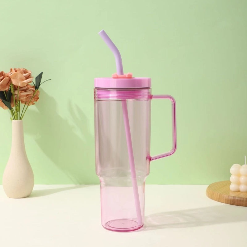 Modern Portable Travel Plastic Water Cup with Straw and Handle | Travel Accessories