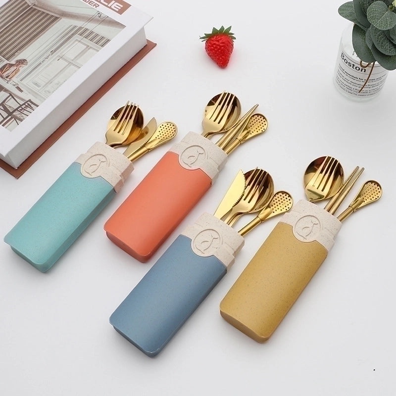 Retro Style Color Block Stainless Steel Fruit Spoon Knife Fork Set|Kitchen & Dining Cutlery Sets