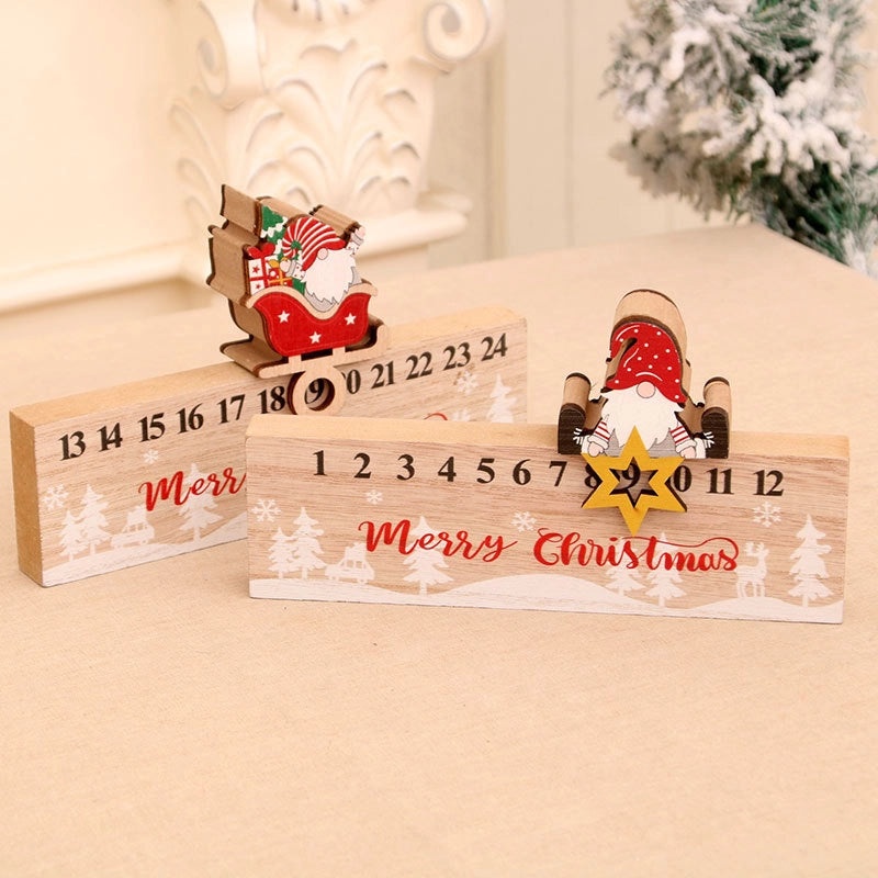 Christmas Cute Christmas Tree Santa Claus Wooden Daily Festival Ornament Calendar Decoration Table Decor|Home Holiday Decorations