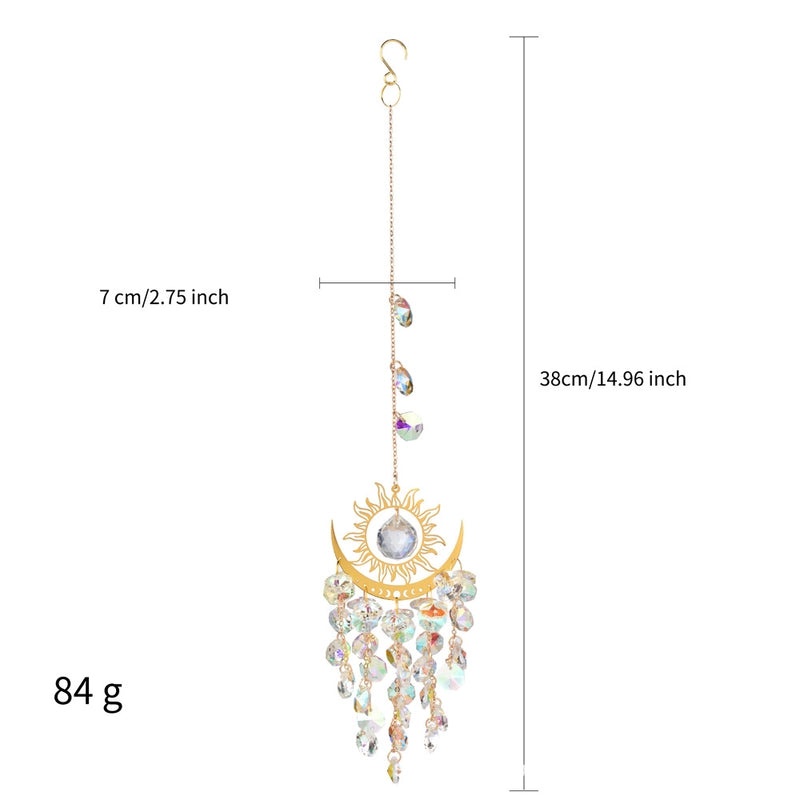 Geometric Sun and Moon Crystal Suncatcher Wind Chime | Home Decor