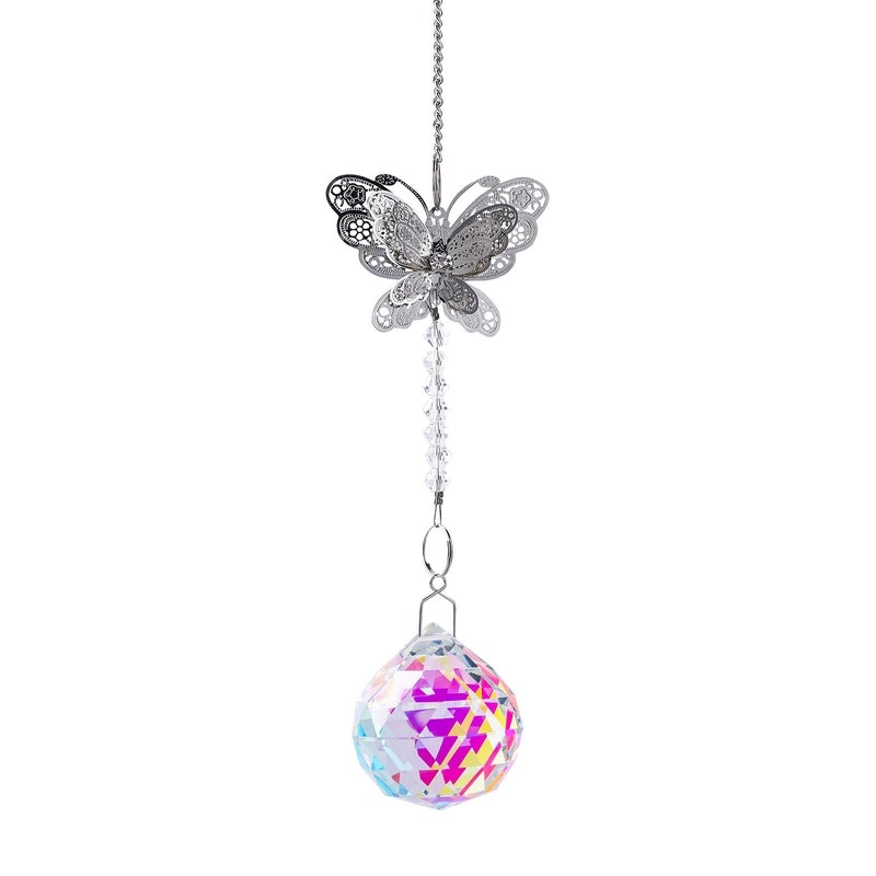 Elegant Heart & Butterfly Crystal Suncatcher Wind Chime | Home Decor & Wall Art