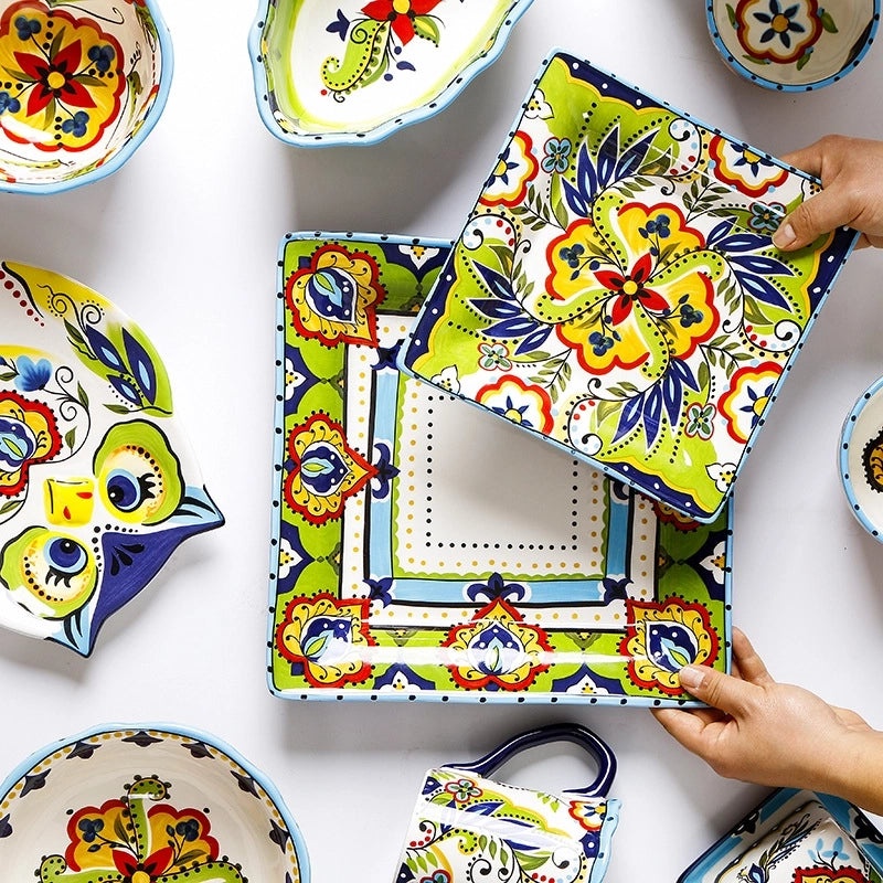 Creative Hand-painted Irregular Ceramic Plate Set | Home & Kitchen Tableware