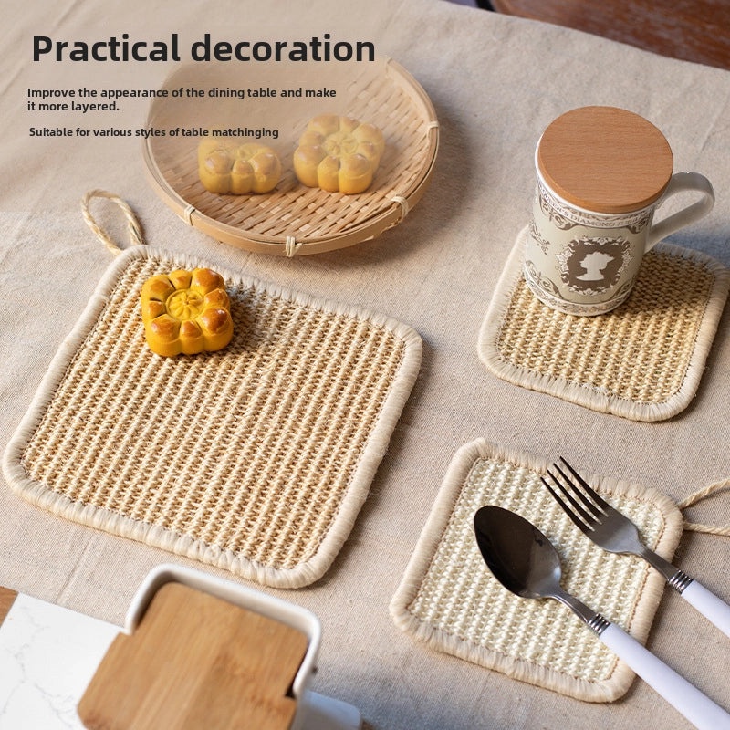 Japanese-style Natural Sisal Heat-resistant Pot Mat Thickened Anti-scalding Coaster for Kitchen Table | Kitchen Accessories